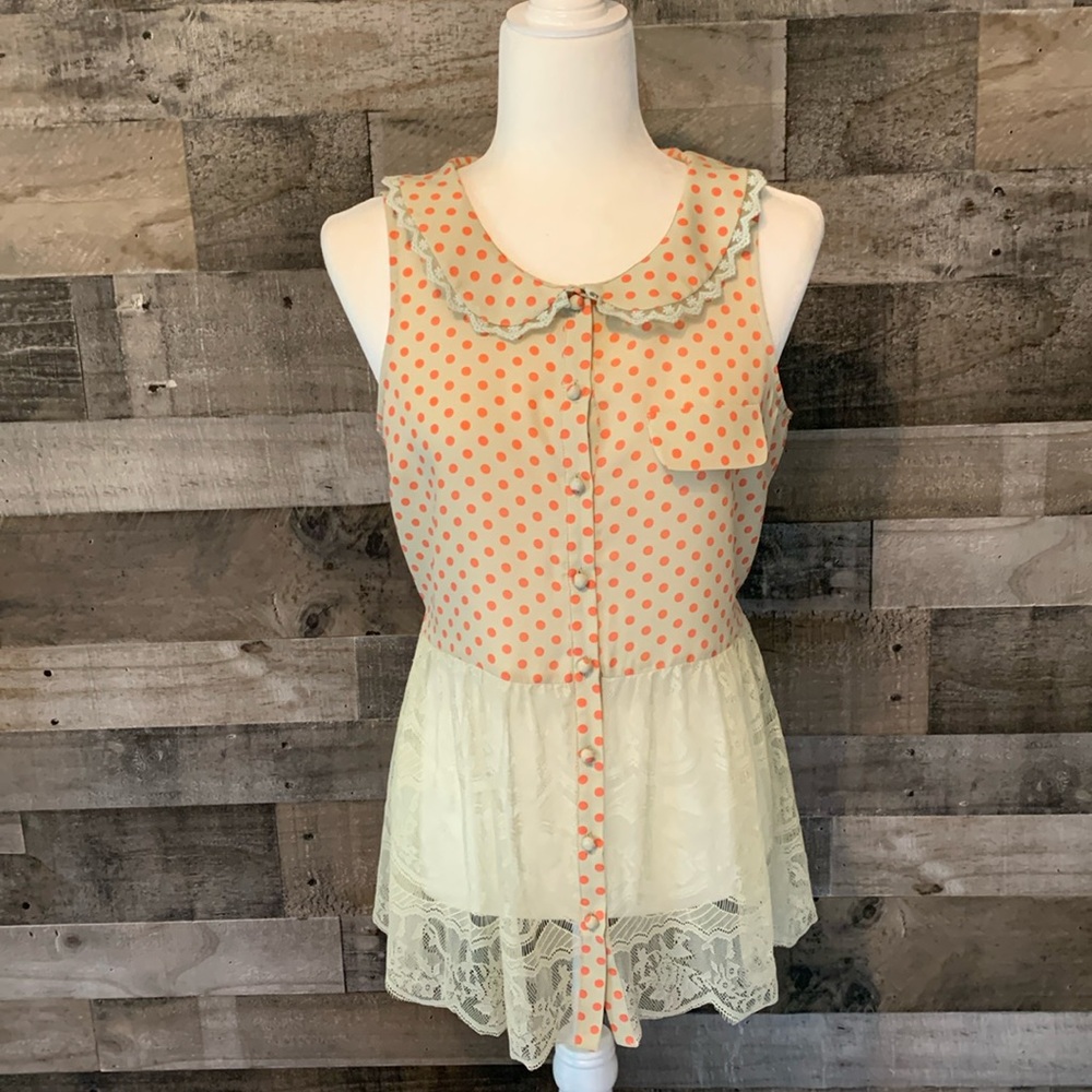 Aniina Sleeveless Polka Top with Peter Pan collar Size M - Picture 16 of 16